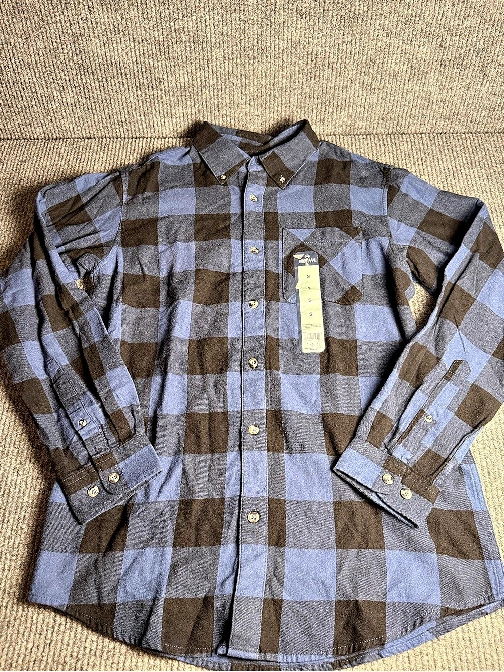 Magellan Outdoors Classic Fit Plaid Cotton Button Down in Blue & Black Size NWT